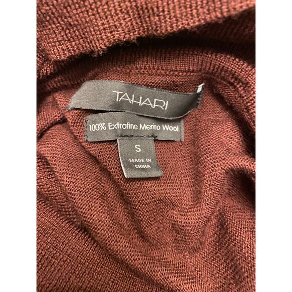 Tahari Extrafine Merino Wool Cowl Neck Tunic Sweater Brown Long Sleeve Small - Picture 4 of 8